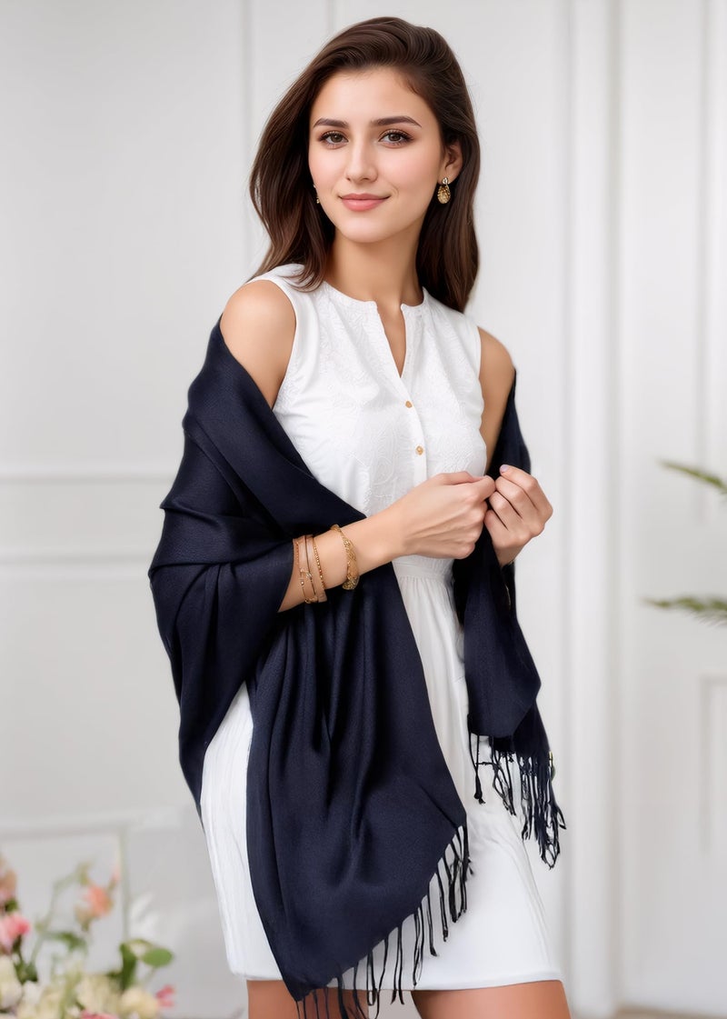 Achillea Soft Silky Pashmina Scarf for Women â€“ Shawl Wrap for Evening Dresses, Bridesmaids, Weddings, Everyday Wear (Newport Navy) - Image 2